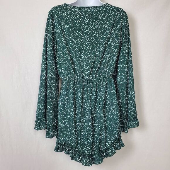 SHEIN Green Polka Dot Tie Front Ruffle Romper Size L - Picture 6 of 8